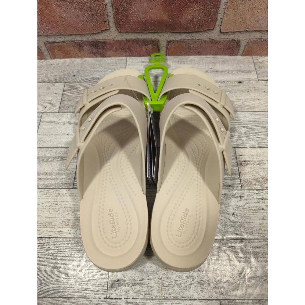Crocs Brooklyn Buckle Low Low Women's Size 8 Beige Slide Sandals New Tagged - Picture 7 of 10